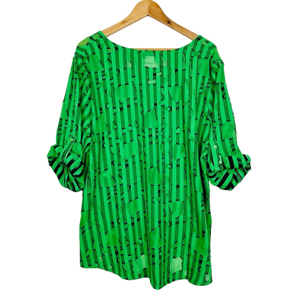Vintage 90’s Sheer Striped Lightweight Roll Tab Sleeve V Neck Pullover Blouse 16 - Picture 3 of 8